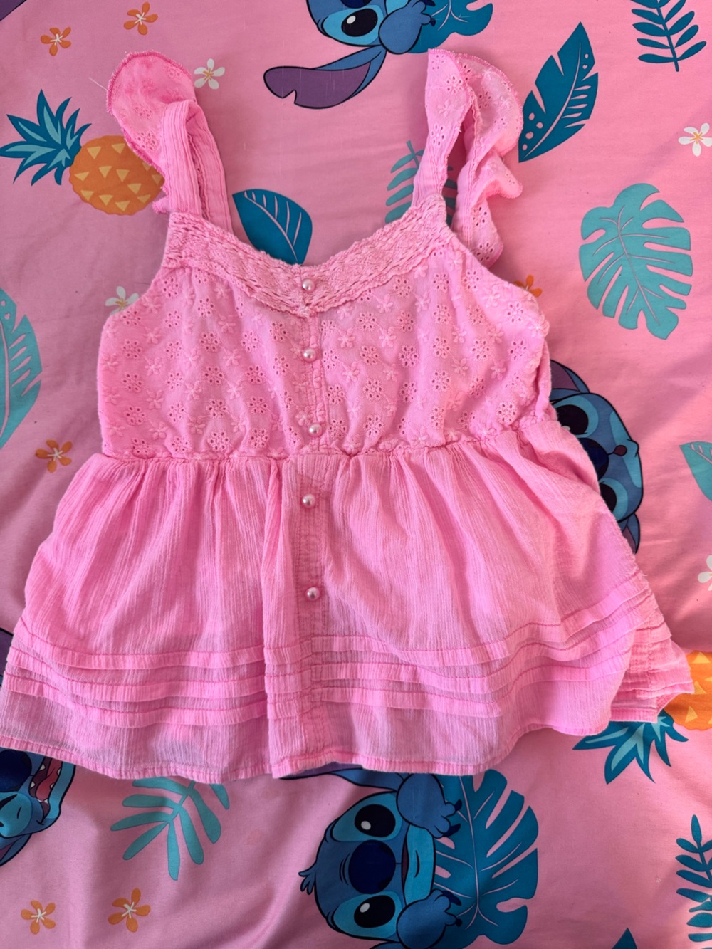 Justice Pink Eyelet Pearl-Button Sleeveless Top
